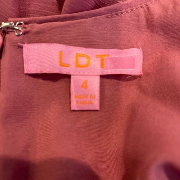 LDT Peplum Waist Gown Deep Rose Pink Chiffon with Metallic Bling Zip Back Size 4 - Picture 7 of 14